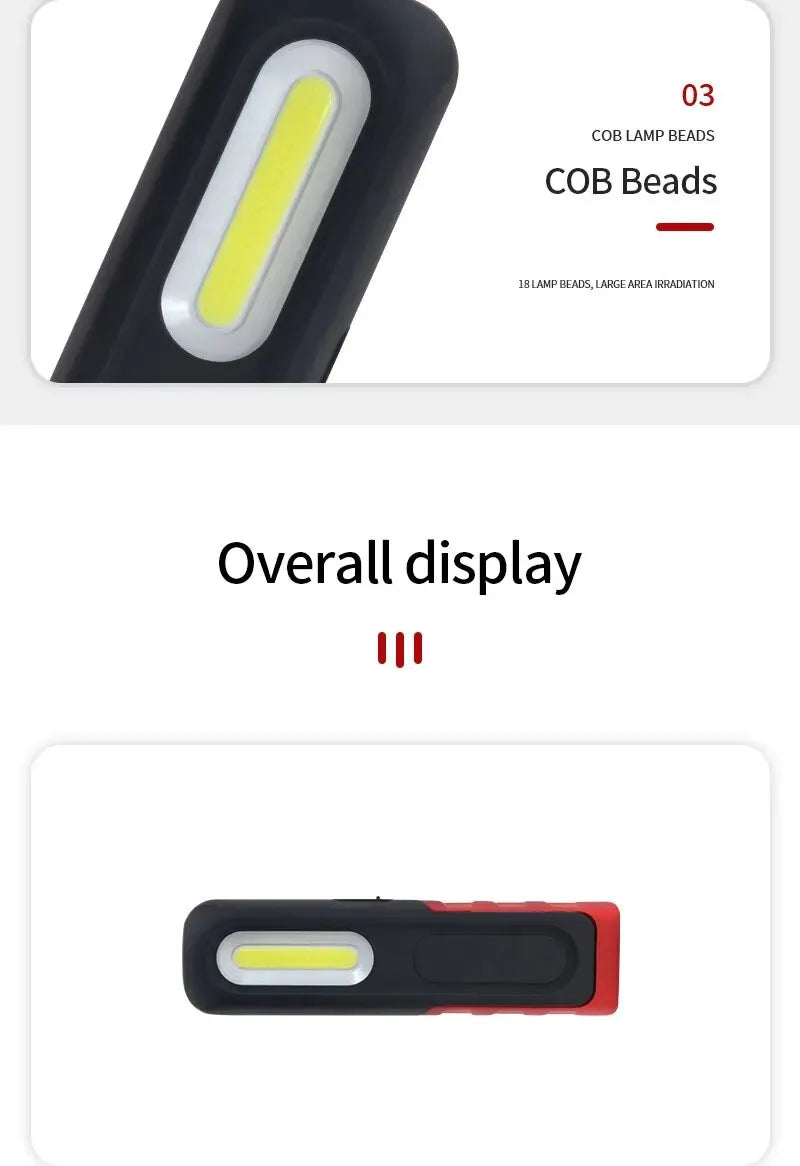 Portable USB Rechargeable Work Light Magnetic COB LED Flashlight Hanging Lamp with Built-in Battery Camping Torch