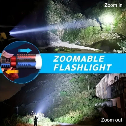 High Power LED Flashlights With Display Screen Zoom Tactical Torch Portable Rechargeable Lamp with Emergency Side Light Lantern
