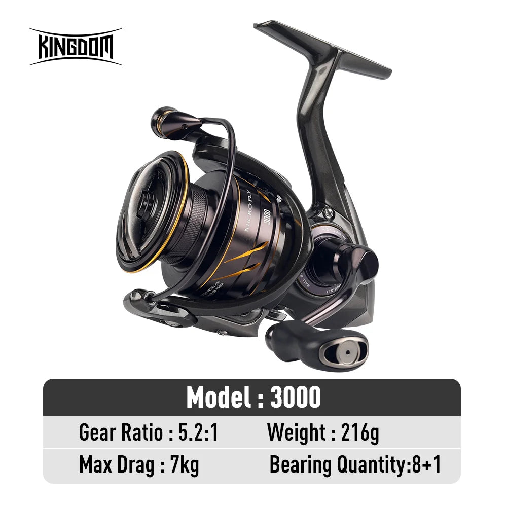 Kingdom Micro Fly Pro Spinning Fishing Reel 800-3000 Ultra Light 8+1 BB 7KG Max Drag 5.2:1/6.2:1 Gear Ratio Freshwater Saltwater