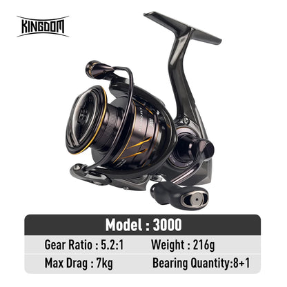 Kingdom Micro Fly Pro Spinning Fishing Reel 800-3000 Ultra Light 8+1 BB 7KG Max Drag 5.2:1/6.2:1 Gear Ratio Freshwater Saltwater