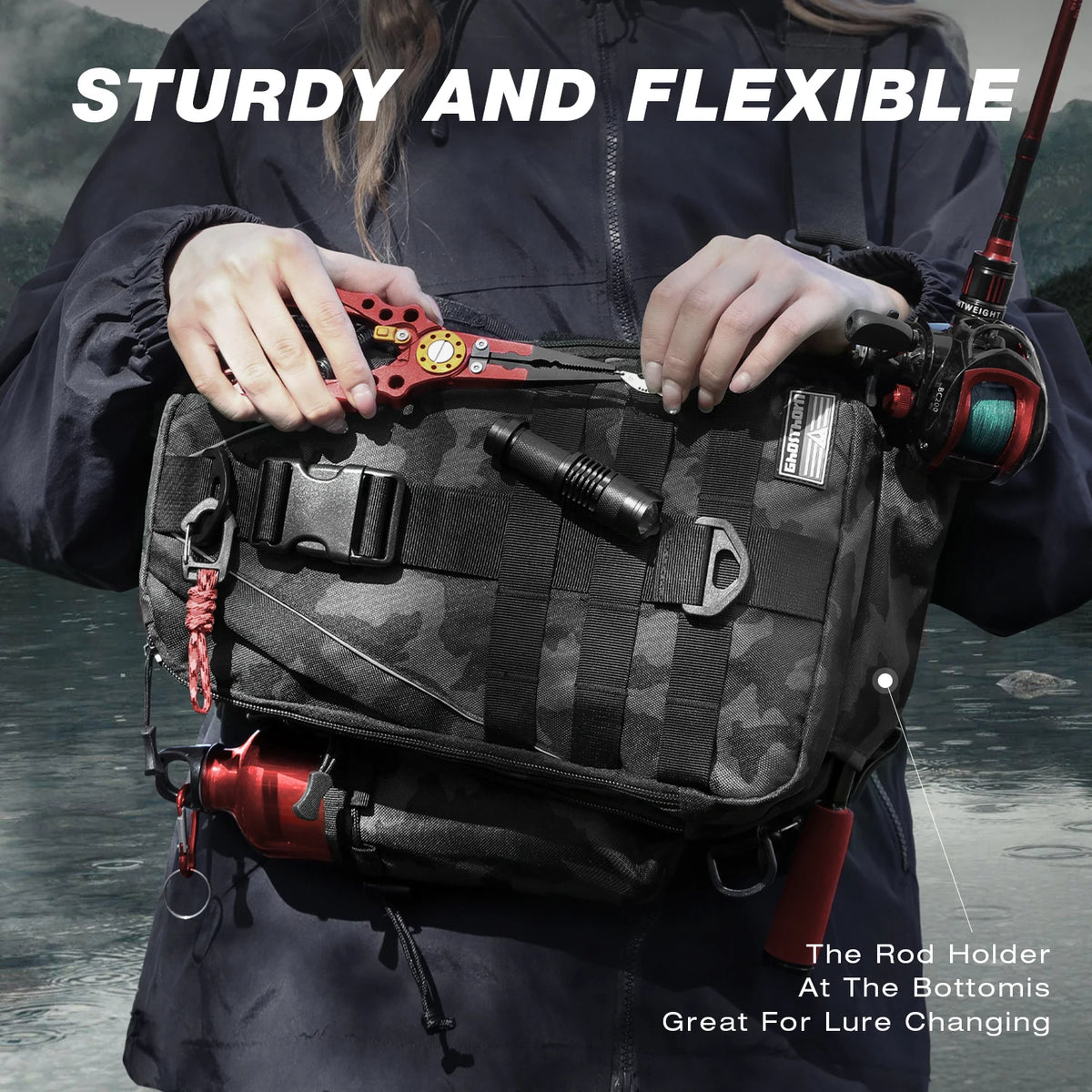 Fishing Sling Backpack with Rod Holder