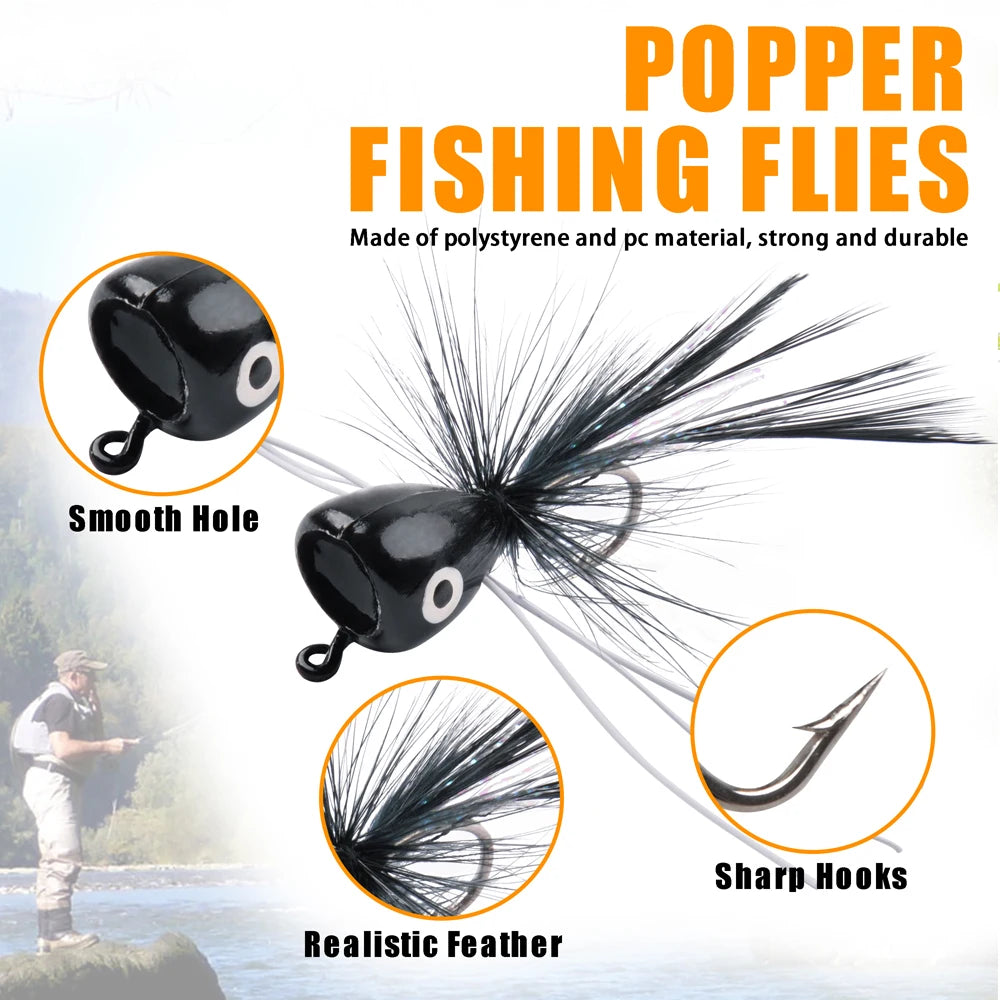 Foam Popper Flies for Bass and Bluegill (12 or 36 Pack)