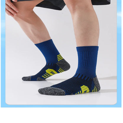 3 Pairs Men's Athetic Socks Sports Breathable Outdoor Running Compression Socks Traning Long Black White  BLUE Stretch Socks