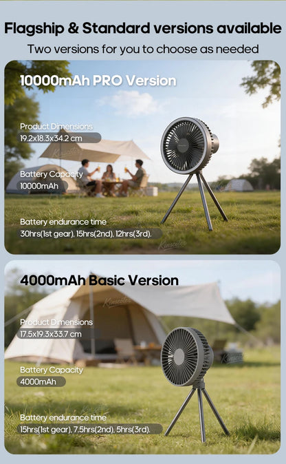 10000mAh 4000mAh Camping Fan Rechargeable Desktop Portable Circulator Wireless Ceiling Electric Fan with Power Bank LED Lighting