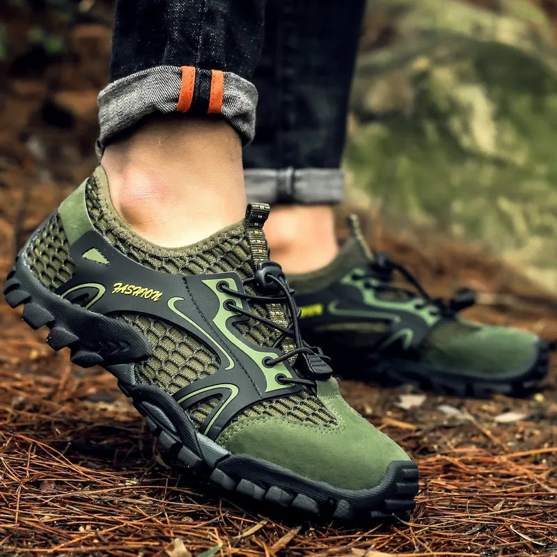 Men’s Outdoor Hiking Shoes – Anti-Slip Wear-Resistant Trekking & Jogging Sneakers (Breathable Trail Shoes, Khaki/Black/Brown/Gray)