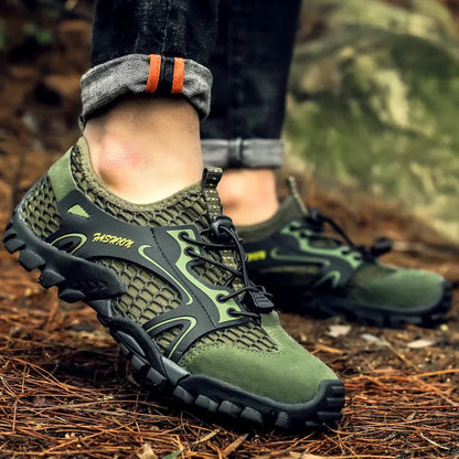 Men’s Outdoor Hiking Shoes – Anti-Slip Wear-Resistant Trekking & Jogging Sneakers (Breathable Trail Shoes, Khaki/Black/Brown/Gray)