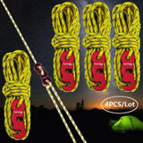 4 Outdoor Tent Ropes Reflective Ropes Canopy Ropes Reinforced Windproof Ropes with Buckles To Ensure Safety Camping Accessories