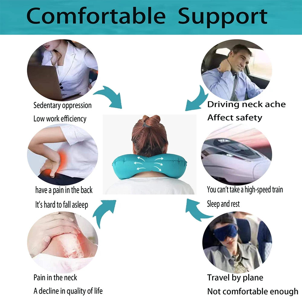 U-Shaped Inflatable Travel Pillow Portable Air Neck Support Cushion Comfortable Sleeping Press to inflate pillow neck pillow