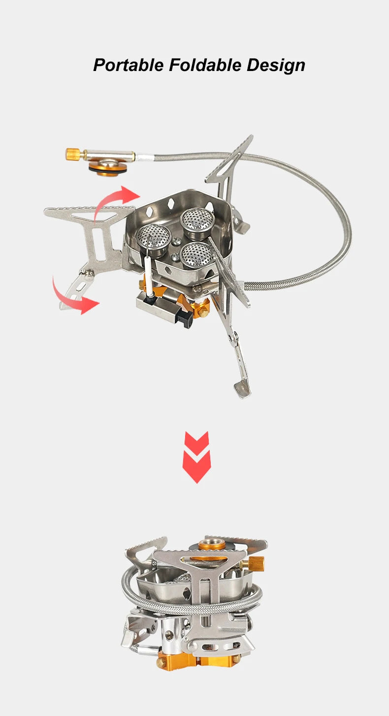 Newest Arrival Outdoor Portable Three Head Stove Camping Windproof Stove Camping Picnic Burner Outdoor Foldable Gas Stove