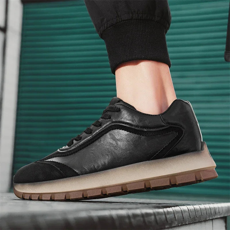 Men’s Leather Casual Sneakers – All-Season Non-Slip Running & Fashion Sports Shoes