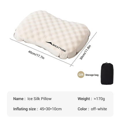 WESTTUNE Camping Inflatable Pillow Portable Compressible Folding Ice Sillky Pillow Outdoor Travel Pillow for Neck Lumbar Support