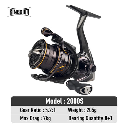 Kingdom Micro Fly Pro Spinning Fishing Reel 800-3000 Ultra Light 8+1 BB 7KG Max Drag 5.2:1/6.2:1 Gear Ratio Freshwater Saltwater