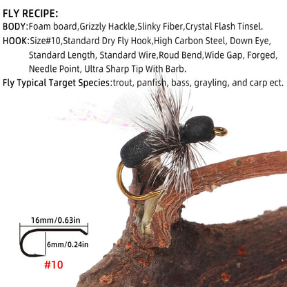 ICERIO Black Foam Ant Dry Flies (3/6 Pack)