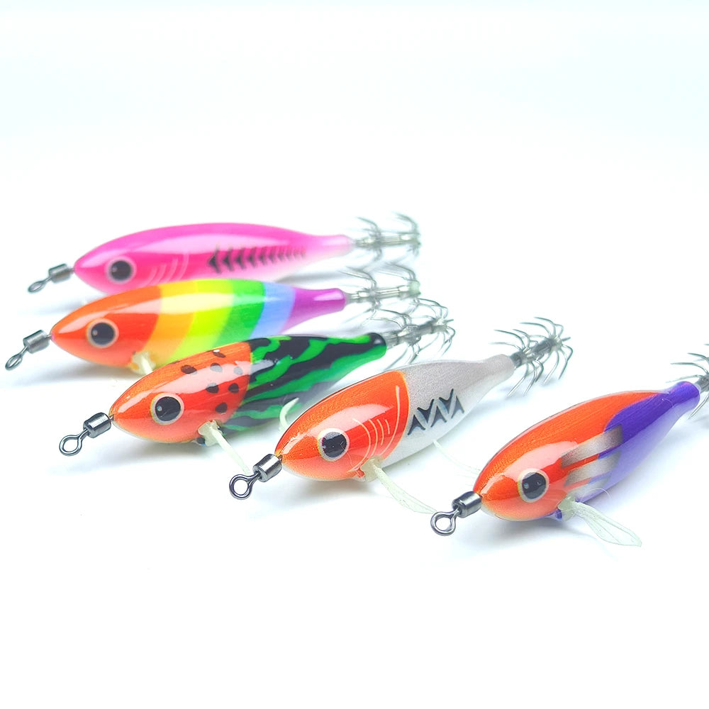 Horizontal Glow Squid Jigs with Double Hooks (5 Pack)