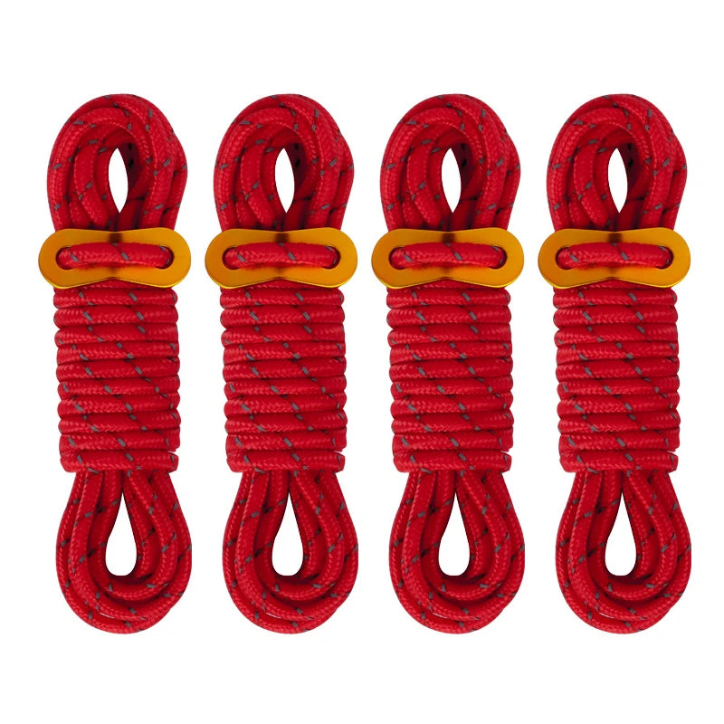 4Pcs 5mm Outdoor Tent Guyline Ropes 4M Reflective Camping Guy Lines with Adjuster Tensioner Camping Accessories for Tarp Canopy