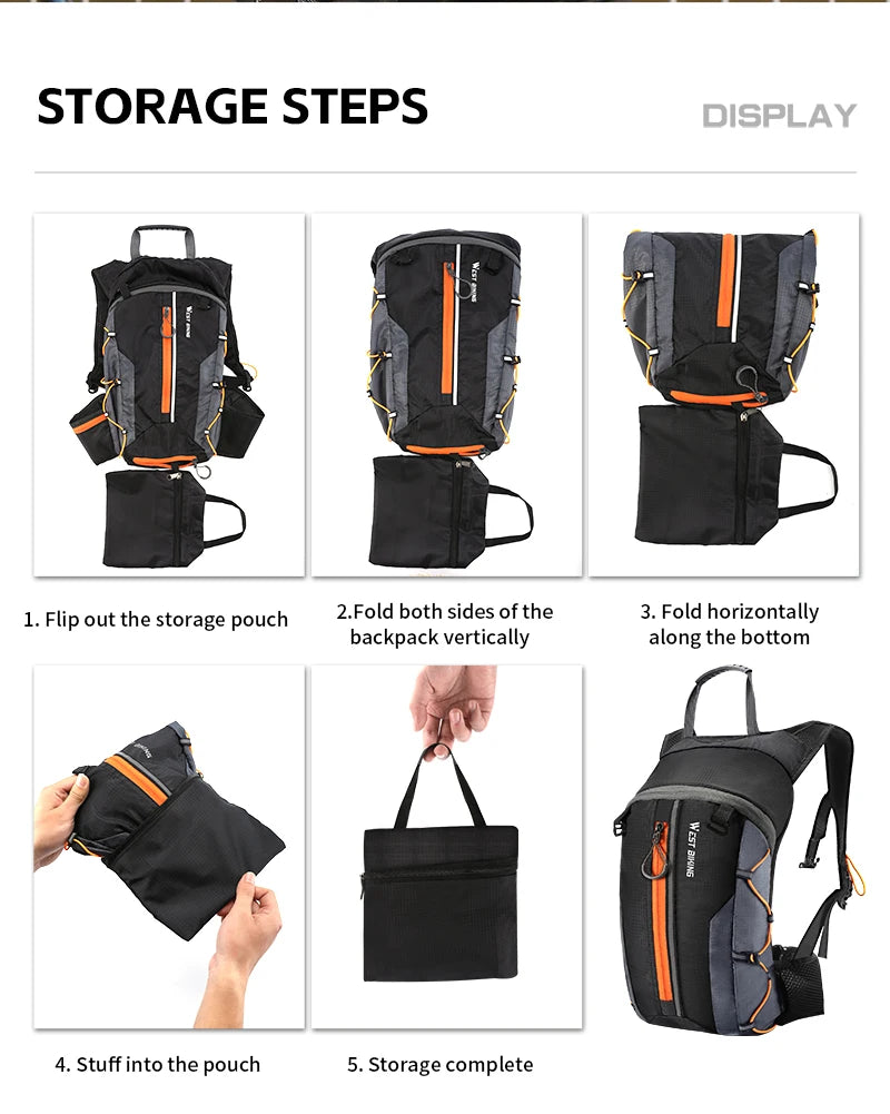 WEST BIKING 10L Cycling Backpack Lightweight Outdoor Sports Running Hiking Climbing Hydration Bag Waterproof Flodable Travel Bag