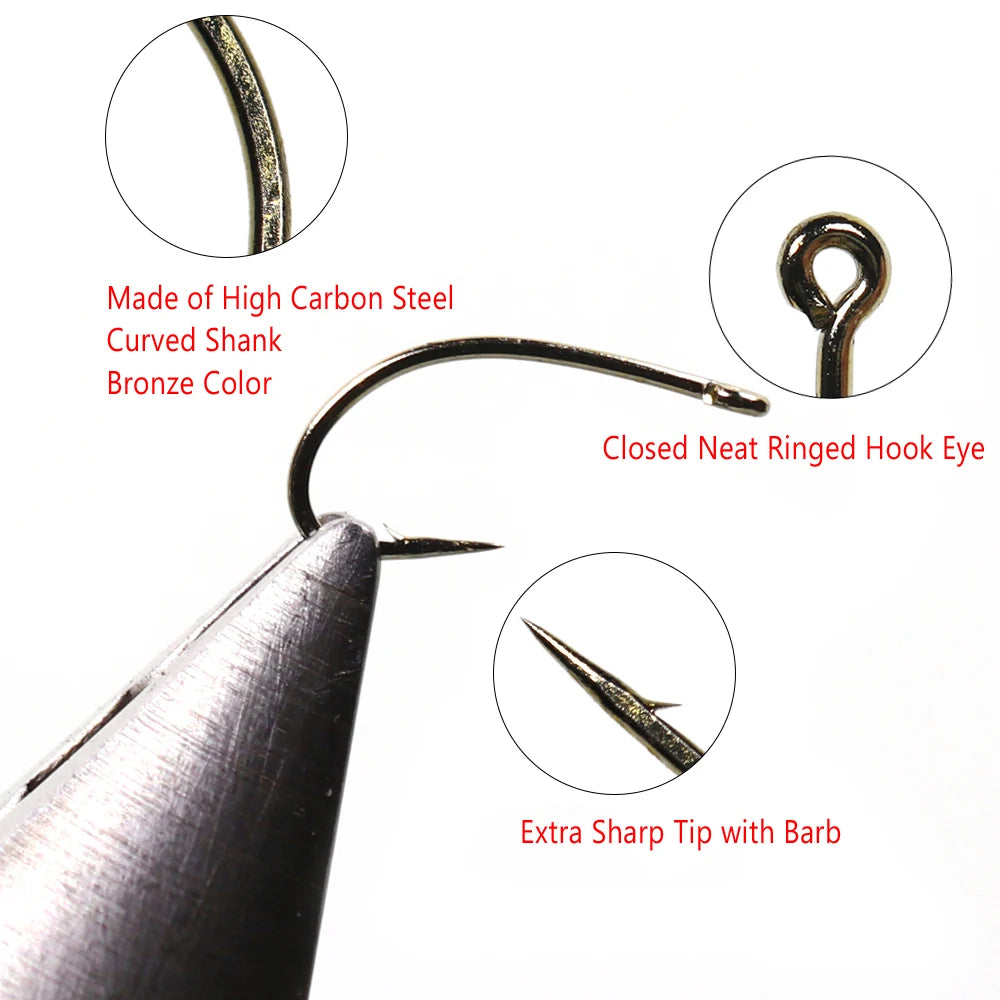 Fine Wire Curved Nymph Hooks #12-22 (100 Pack)