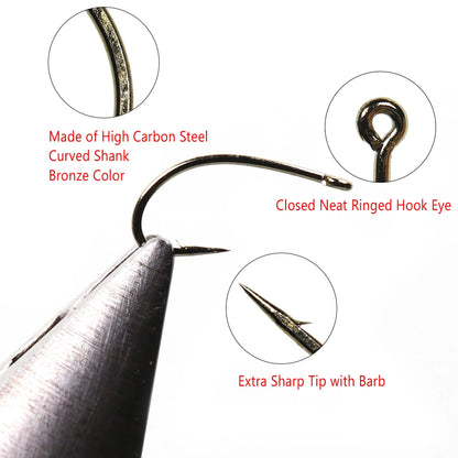 Fine Wire Curved Nymph Hooks #12-22 (100 Pack)