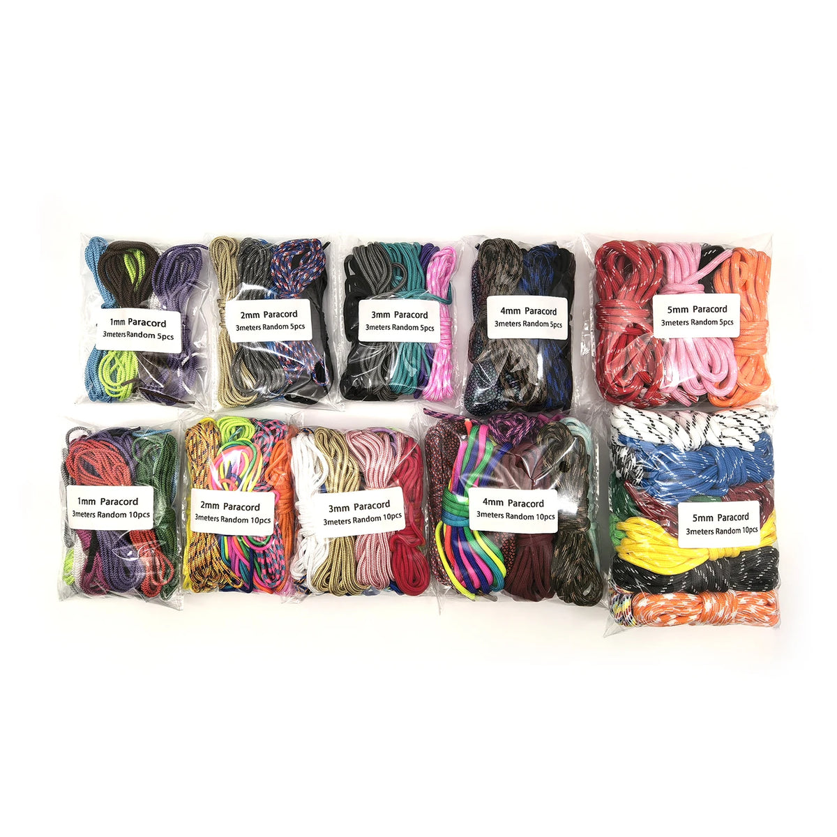 Paracord Assortment – 1mm to 5mm, Random Color Packs