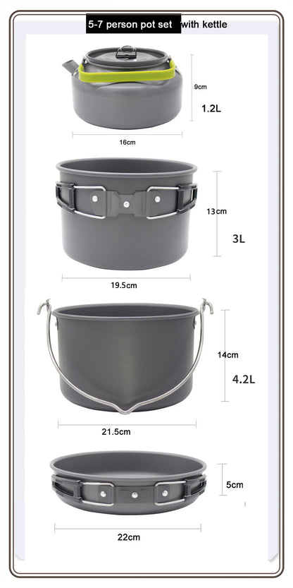 Camping Cookware Set for 1-7 Persons, Lightweight and Portable Pot and Pan with Carrying Bag, Perfect for Outdoor Camping