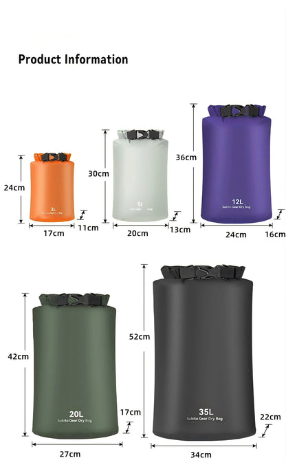 3L 5L 12L 20L 35L Waterproof Dry Sack Ultralight Outdoor Storage Bag For Kayaking Rafting Swimming Drifting Camping Beach