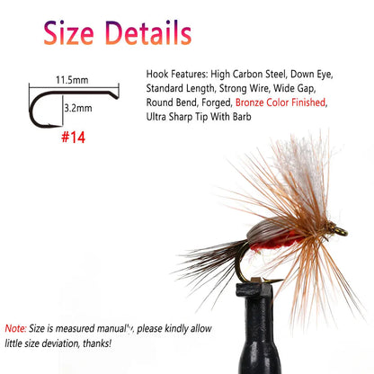 Bimoo Red Humpy Dry Flies #14 (6 Pack)