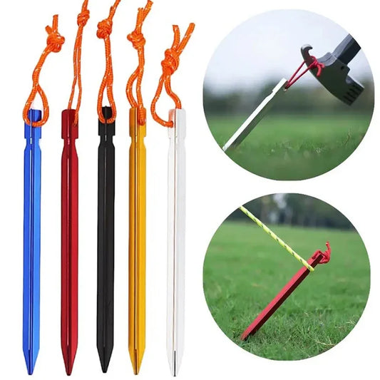 6Pcs Canopy Tent Pegs Aluminum Alloy Outdoor Garden Stakes Ground Nail With Cord For Camping Backpacking Hiking Tent Accessories