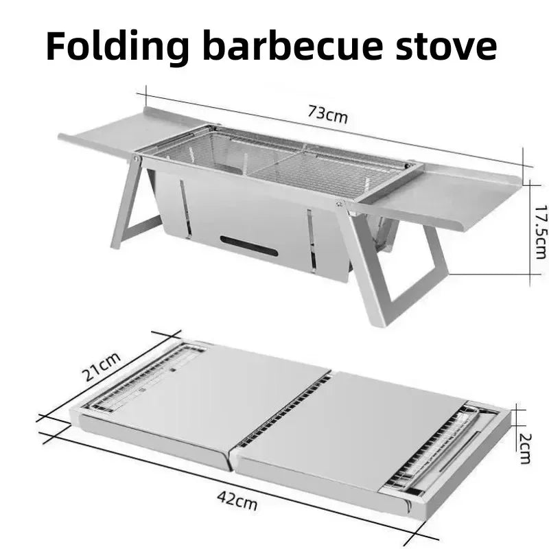Stainless Steel Barbecue Stove Outdoor Charcoal Folding Barbecue Rack Household Small Folding Carbon Barbecue Skewer Stove BBQ