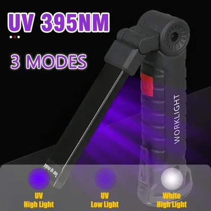 UV Light & Strong Light Flashlight USB Rechargeable Camping Lantern Pets Urine Stains Black Light Led Ultraviolet Torch Lamp