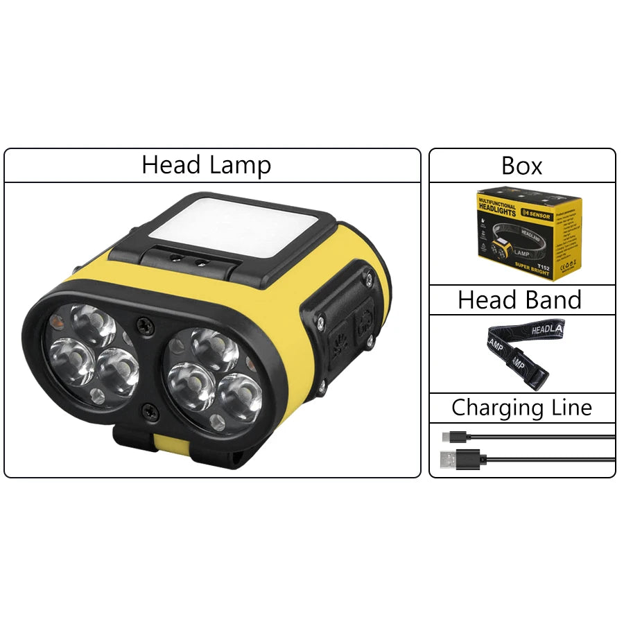 LED Headlamp Smart Sensor Cap Clip Light TPYE-C Rechargeable Flashlight  With Power Display Riding Fishing Camping Outdoor Torch
