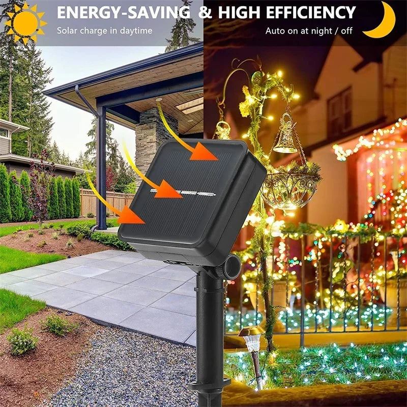 LED Solar Light Outdoor Garden Fairy String Light Waterproof Ambient Lamp for Christmas Patio Tree Party Camping Festive