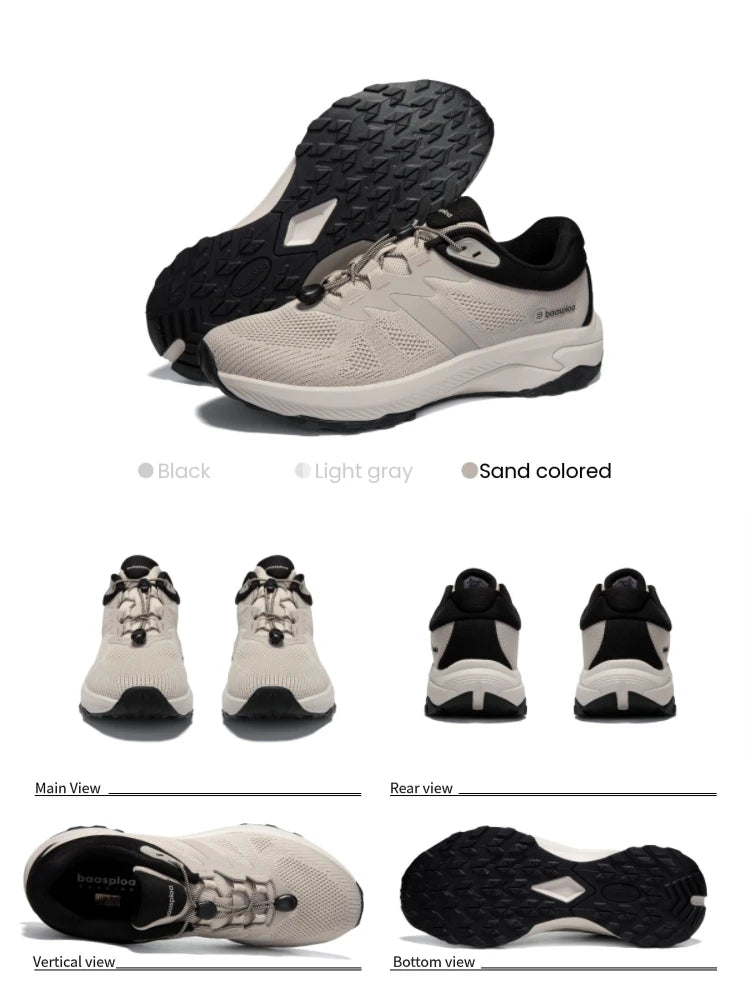 Baasploa Men Hiking Shoes Summer Breathable Comfort Soft Outdoor Sneakers New Solid Walking Shoes Anti Slip Wear-resistant