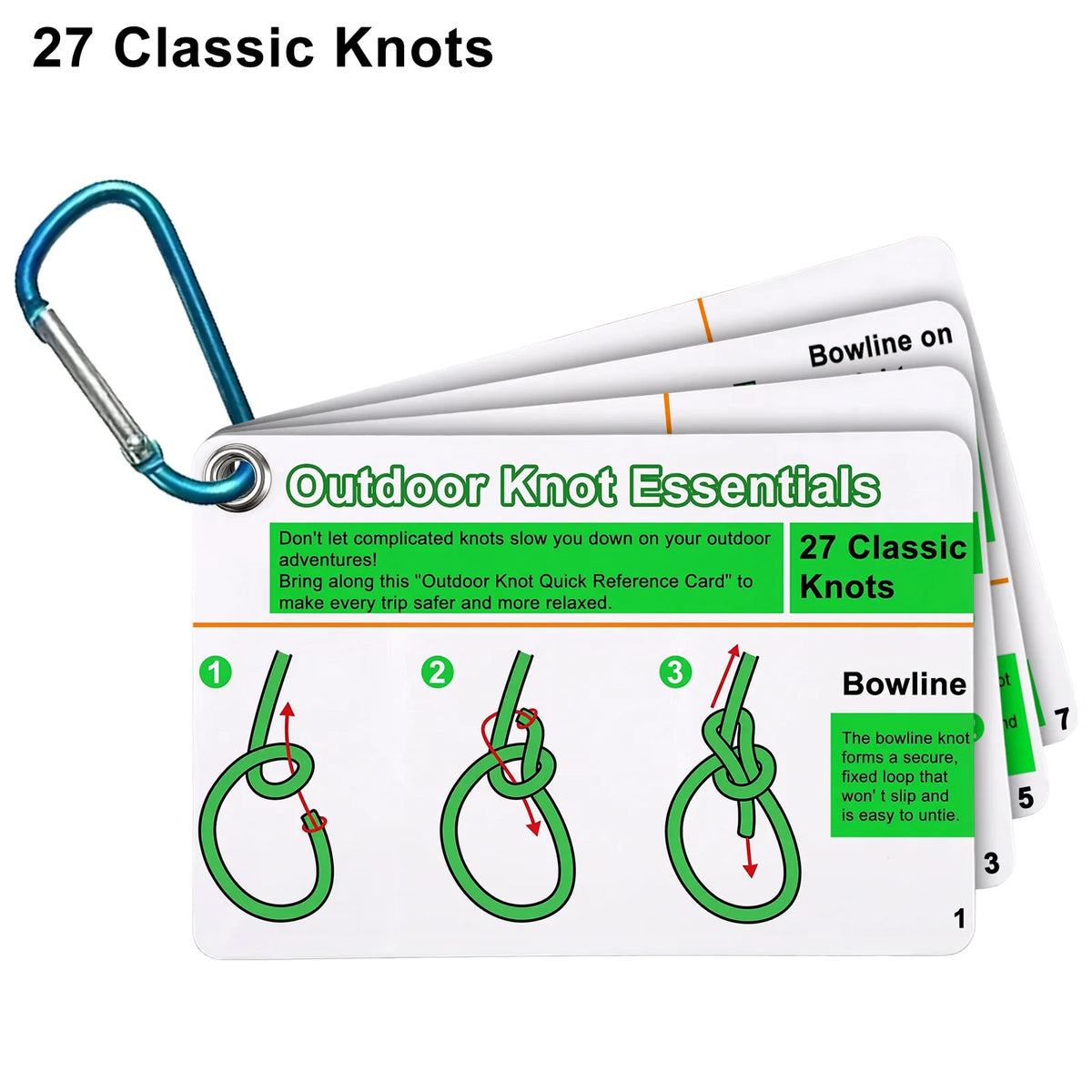 Waterproof Knot Tying Cards with Carabiner (27 Knots)