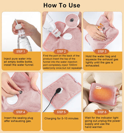 Electric Hot Water Bag Winter Portable Soft Electric Hand Warmer Rechargeable Reusable Explosion-Proof Warming Hand Pillow