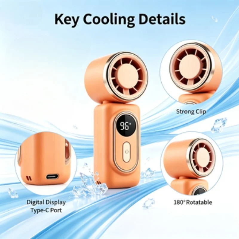 Portable Handheld Fan Mini Clip Fan Umbrella Holder Function Rotatable USB charging Compact Personal Cooling Fan Outdoor Camping