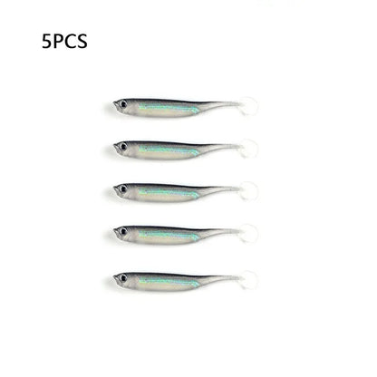 5Pcs opp 7cm 2.2g Jighead Worms T Tail fish Fishing Lures Rainbow Color  Fishing Bait Long-Range Freshwater and Saltwater Lure