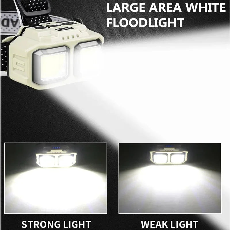 COB LED Powerful Headlamp USB Rechargeable Head Torch USB Rechargeable Waterproof Outdoor Camping Fishing Hunting Search Lantern