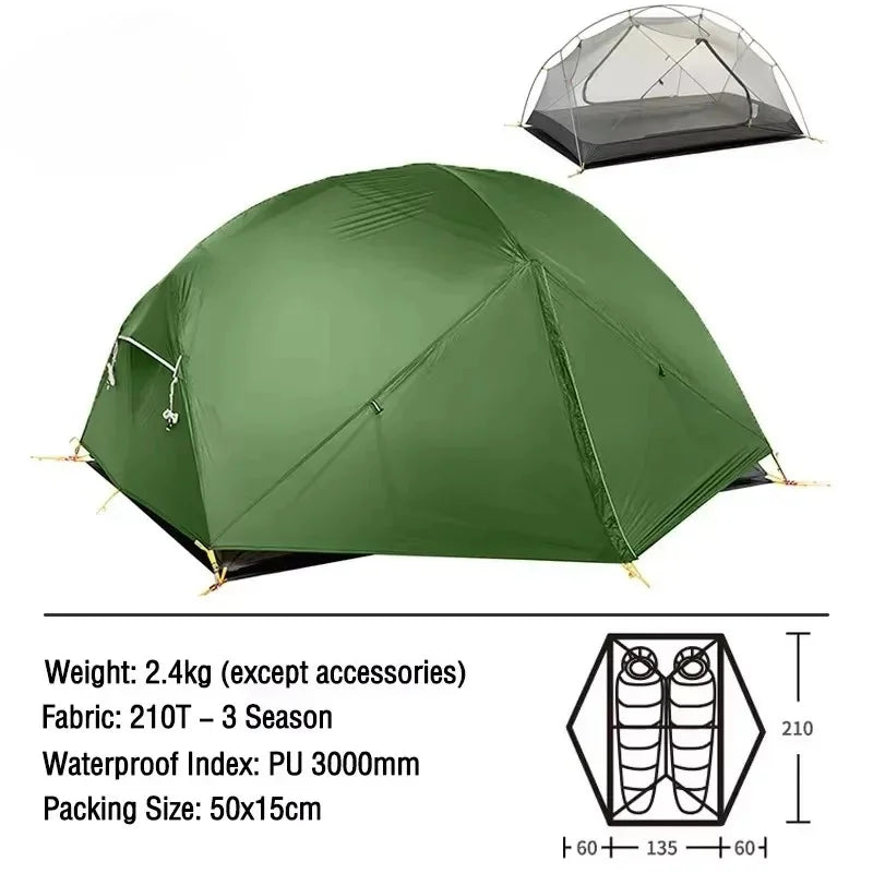 3 Season Portable Tent-Mongar 2 Person,Ultralight Camping,Double Layer Waterproof,Outdoor Travel Tent for Hiking and Exploration