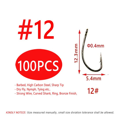 Fine Wire Curved Nymph Hooks #12-22 (100 Pack)