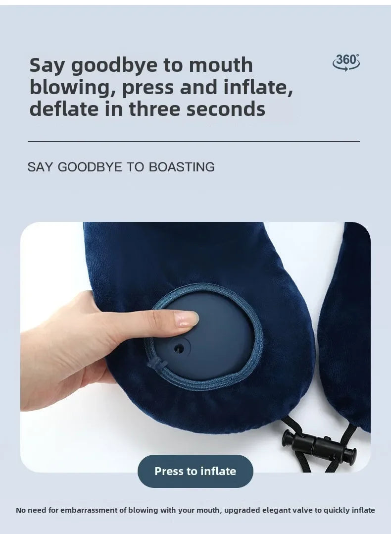 U-shaped Inflatable Travel Pillow Portable Air Pillow Neck Support Pad Comfortable Sleep Pillow Compression Inflatable