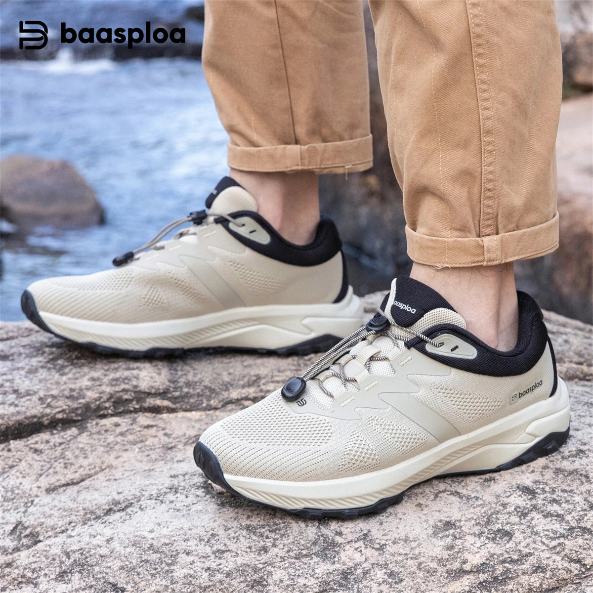Baasploa Men Hiking Shoes Summer Breathable Comfort Soft Outdoor Sneakers New Solid Walking Shoes Anti Slip Wear-resistant