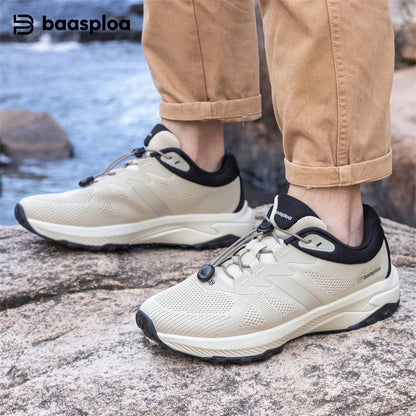 Baasploa Men Hiking Shoes Summer Breathable Comfort Soft Outdoor Sneakers New Solid Walking Shoes Anti Slip Wear-resistant