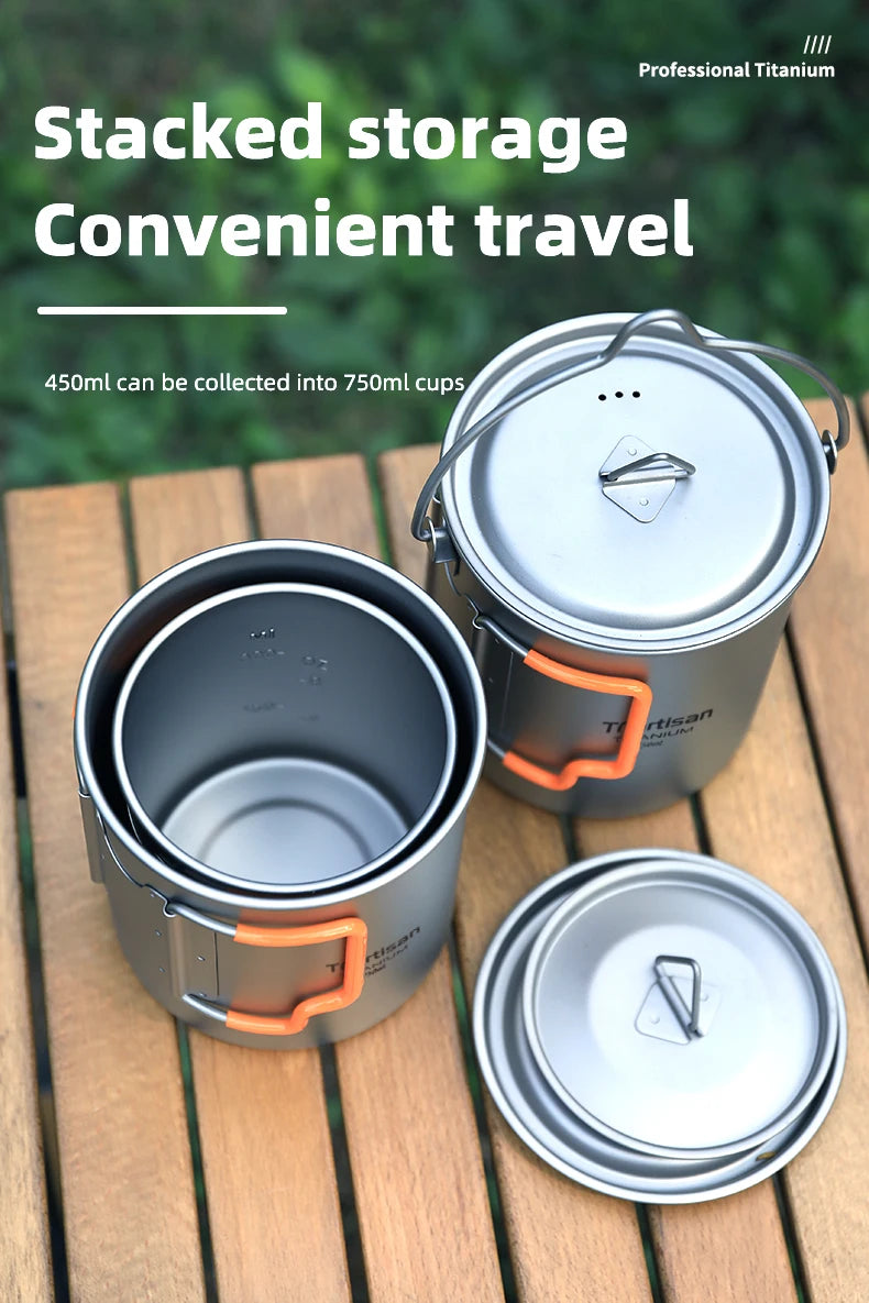 Tiartisan Outdoor Camping Pure Titanium Mug with Collapsible Handle Ultralight Portable Tea Cup Coffee Mug Drinkware