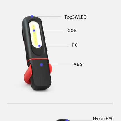 Portable USB Rechargeable Work Light Magnetic COB LED Flashlight Hanging Lamp with Built-in Battery Camping Torch