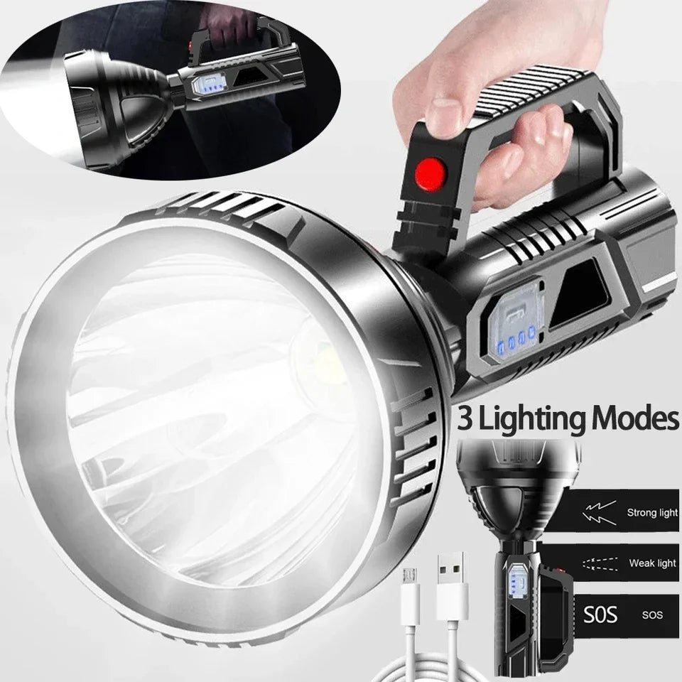New High Power LED Flashlight Waterproof Fishing Lantern Torch USB Rechargeable Powerful Spotlight Searchlight Camping Lamp