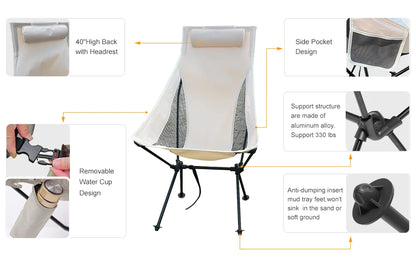 Westtune Portable Folding Camping Chair with Headrest Lightweight Tourist Chairs Aluminum Alloy Fishing Chair Outdoor Furniture
