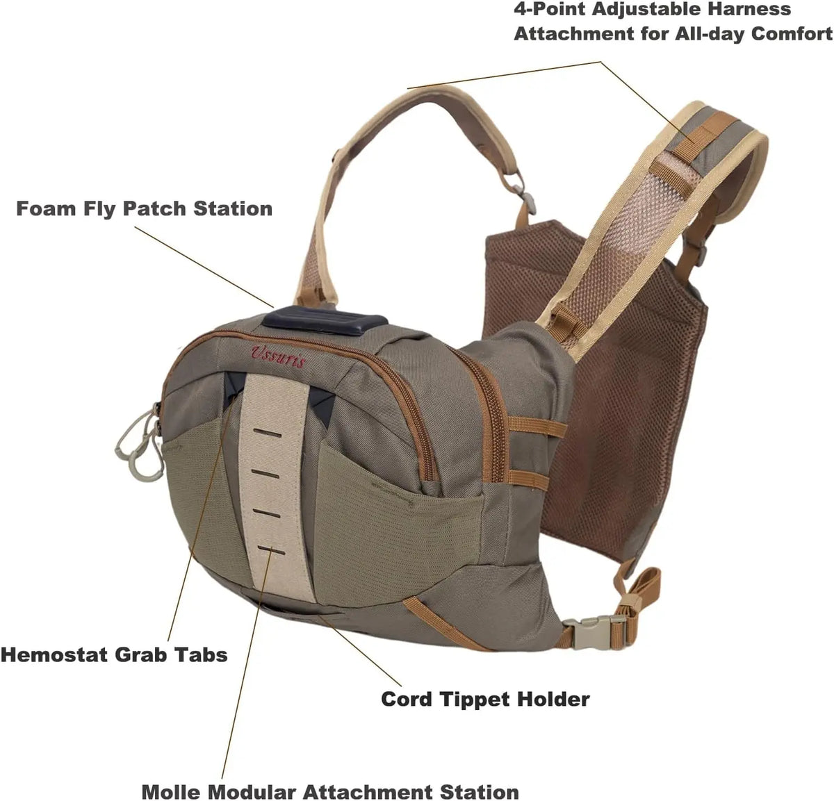 Fly Fishing Chest Pack with Net Holder
