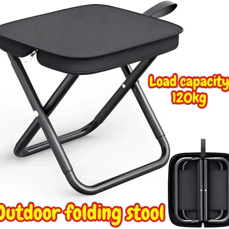 Portable Folding Stool for Adults, Black Lightweight Camping Seat, Compact Design for Fishing, Hiking, Gardening, Beach Activiti
