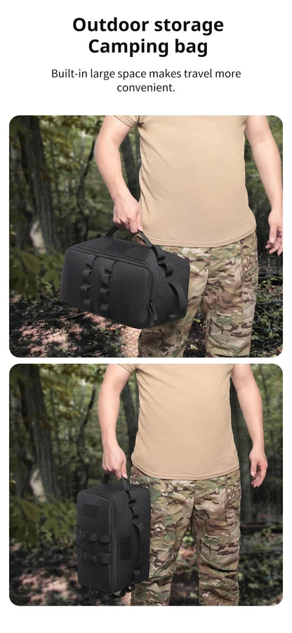Large Capacity Outdoor Camping Storage Bag - Ground Nail Tool Bag with Picnic Cookware Utensils Kit Gas Canister Organizer
