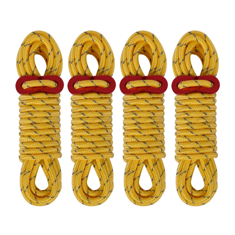4Pcs 5mm Outdoor Tent Guyline Ropes 4M Reflective Camping Guy Lines with Adjuster Tensioner Camping Accessories for Tarp Canopy